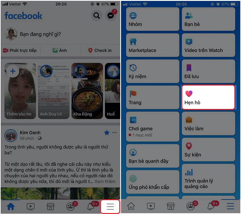 Đăng nhập Facebook và tìm mục hẹn hò