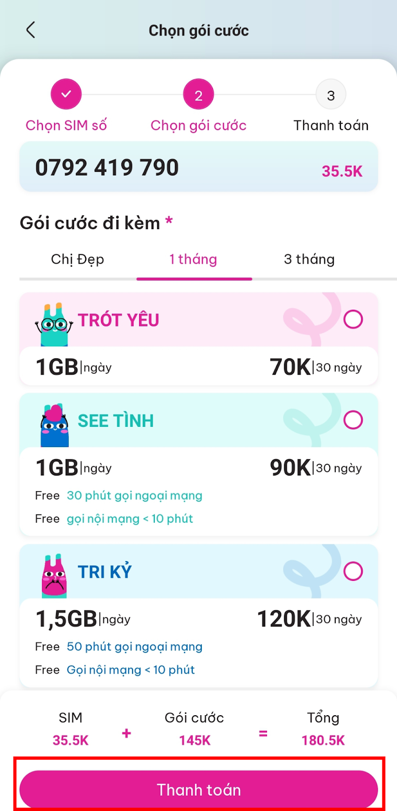 Cách mua SIM Saymee trên App Bước 5