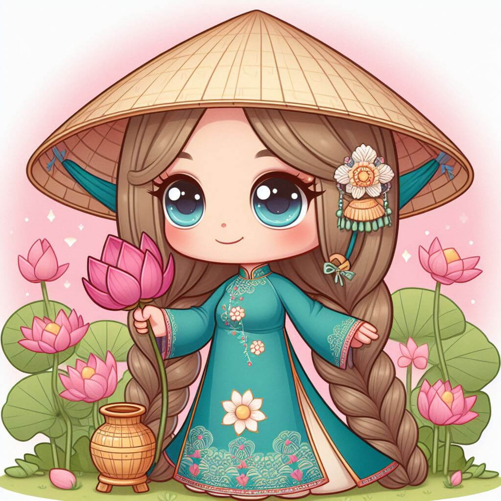 Hình avatar nữ cute cầm hoa sen