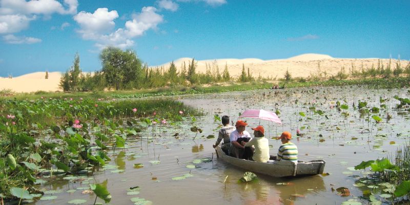 Chèo thuyền tại Bàu Trắng vào mùa sen là một trải nghiệm có một không hai