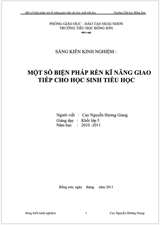 Một số biện pháp rèn luyện kỹ năng giao tiếp cho học sinh tiểu học