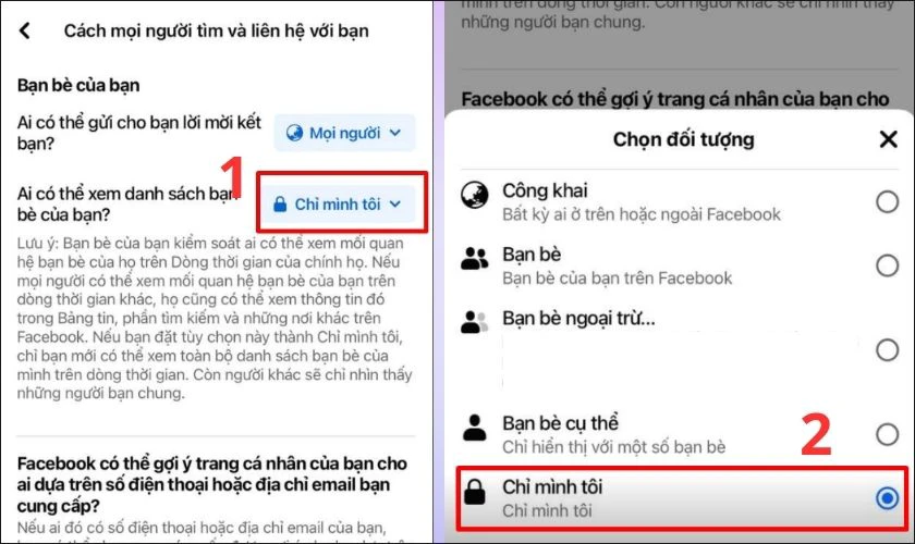 Ai có thể xem danh sách bạn bè của bạn bấm chọn Đối tượng