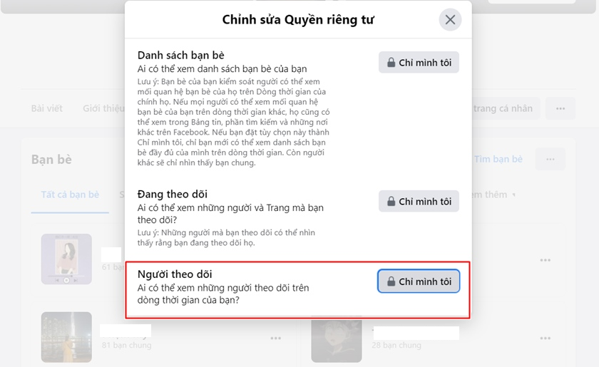 Ẩn người theo dõi trên Facebook bằng máy tính bước 2