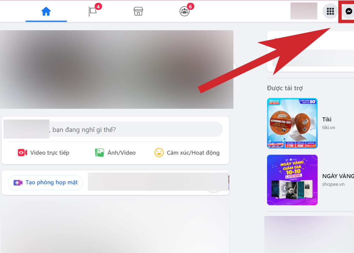 Bạn nhấn vào biểu tượng Messenger trên giao diện chính của Facebook.