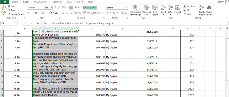 Xuống dòng trong Excel