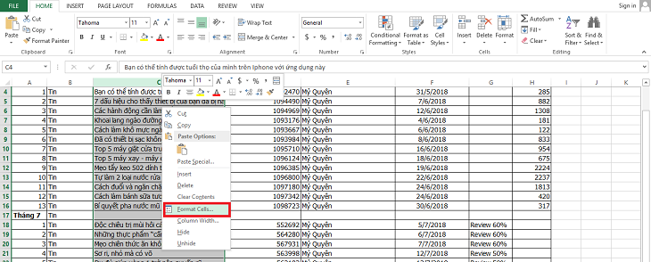 Xuống dòng trong Excel