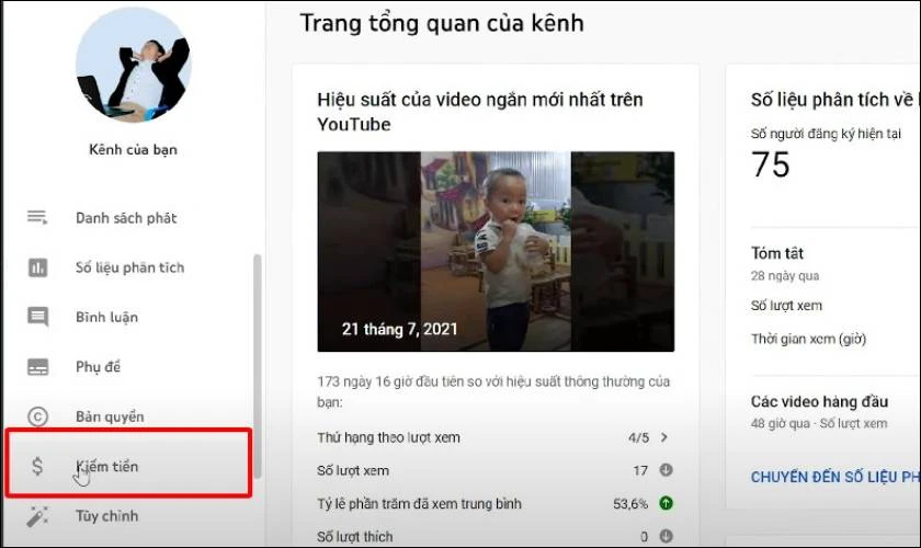 chọn kiếm tiền trên thanh công cụ