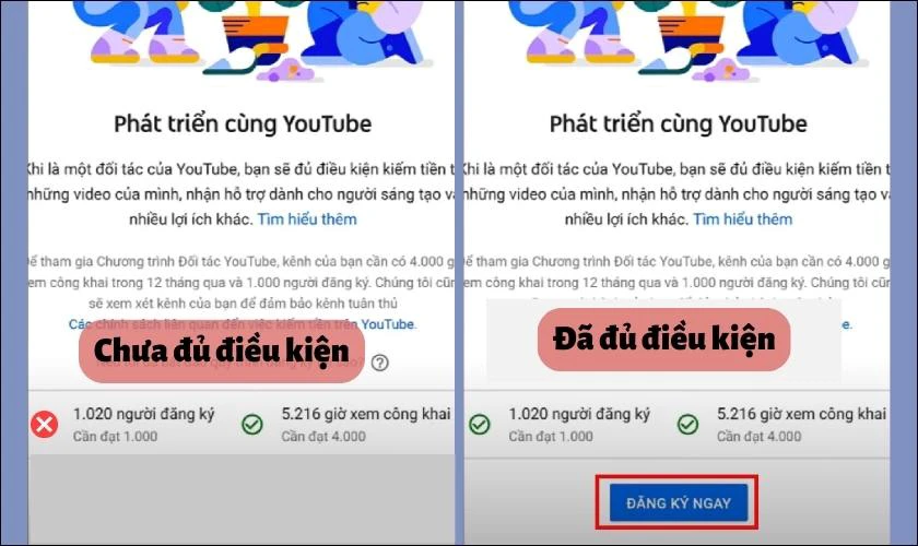 xét điều kiện bật kiếm tiền youtube trên điện thoại