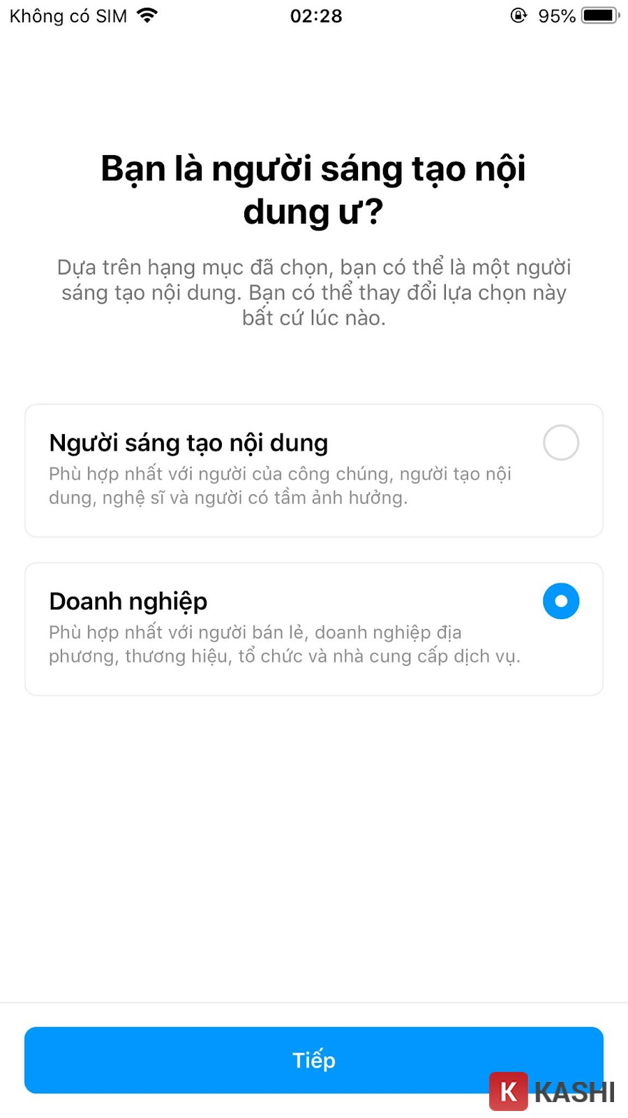 Chọn “Doanh nghiệp” và nhấn “Tiếp”