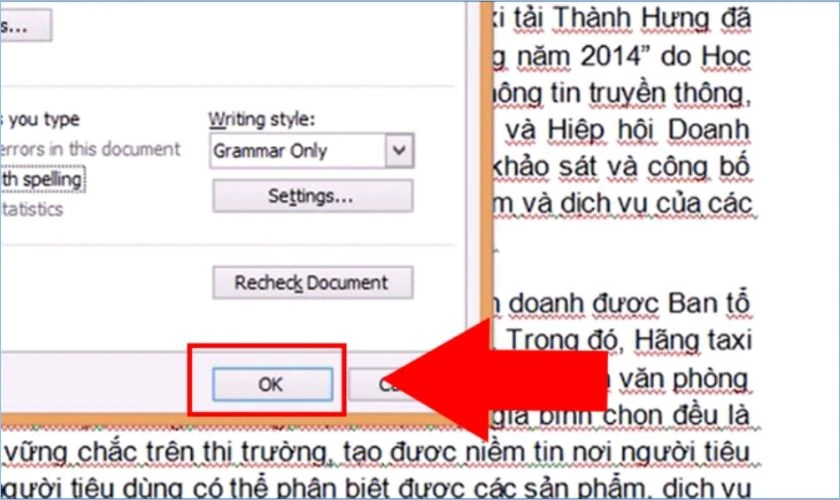 nhấn ok để hoàn tất thiết lập