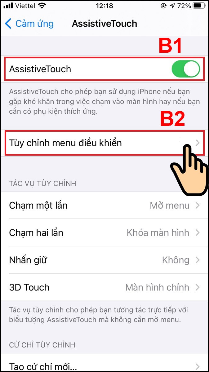 Bật AssistiveTouch bằng cách gạt thanh ngang sang phải