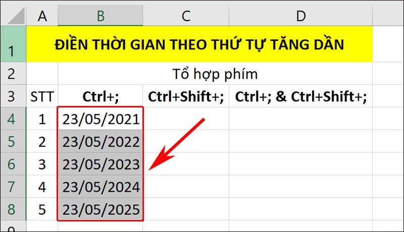 Chọn options Fill Years để tăng năm theo thứ tự