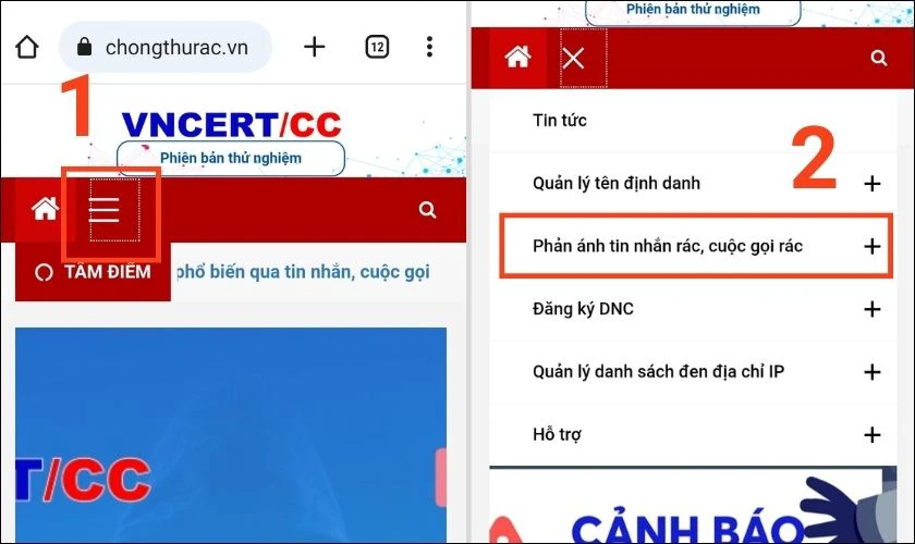 Cách phản ánh tin nhắn rác qua trang web VNCERT