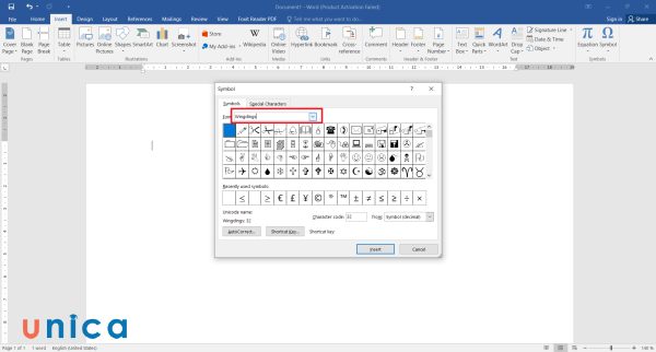 Chọn Font là Wingdings