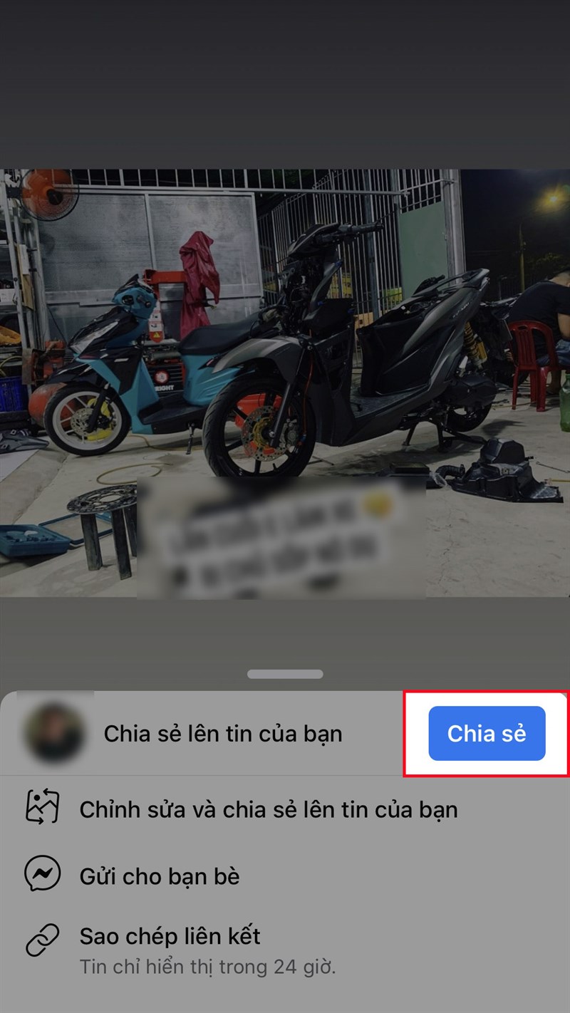 Chọn Chia sẻ nếu bạn muốn chia sẻ ngay mà không cần chỉnh sửa tin