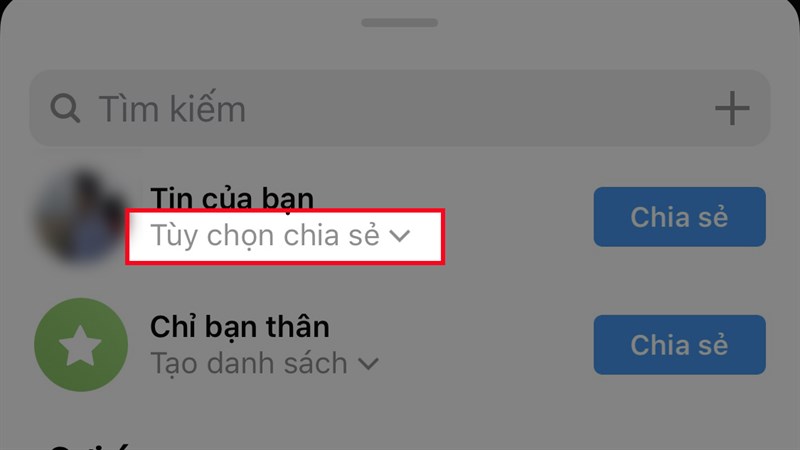 Bên dưới Tin của bạn, nhấn vào Tùy chọn chia sẻ