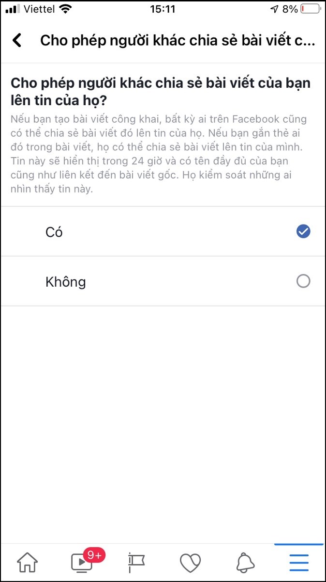 Chọn Có 