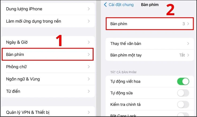 Chọn cài đặt Bàn phím