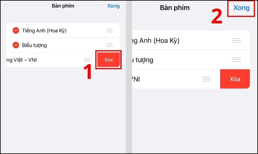 Chạm vào nút Xóa để hoàn tất xóa cài đặt phím iPhone