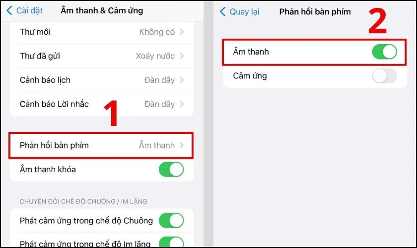 Chọn phần Phản hồi bàn phím