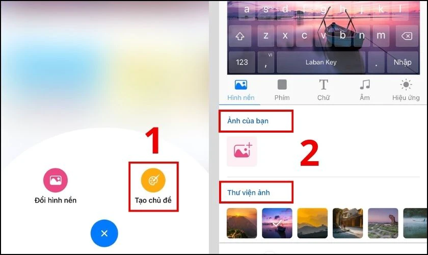 Chọn tiếp Ảnh của bạn hoặc Thư viện ảnh từ Laban Key để thay đổi màn hình bàn phím