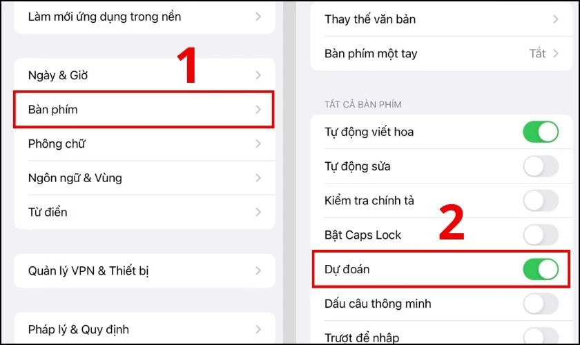 Bật tính năng gợi ý từ khi đang gõ văn bản trên bàn phím iPhone