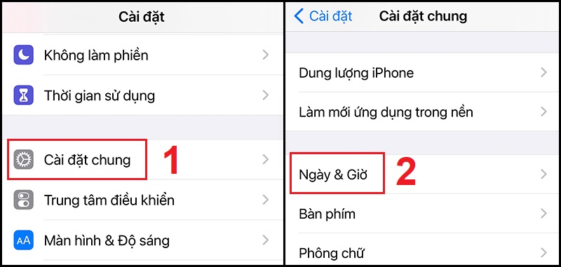 Mở cài đặt Ngày & Giờ