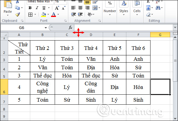 Chỉnh kích thước dòng