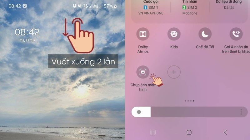 Vuốt xuống hai lần > vuốt sang trái tìm Chụp ảnh màn hình > Nhấn chụp