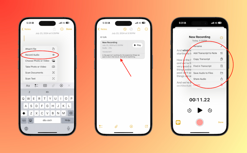 Xem văn bản được chuyển đổi trong ứng dụng Note trên iOS 18