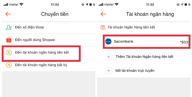 Chuyển tiền từ ShopeePay sang tài khoản ngân hàng đã liên kết trước đó bước 3