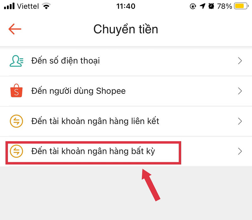 Chuyển tiền từ ShopeePay sang tài khoản ngân hàng chưa liên kết trước đó bước 3