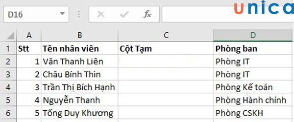 Chèn một cột tạm bên cạnh cột chứa văn bản cần chuyển đổi