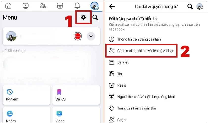 Chọn biểu tượng Cài đặt, tìm và ấn vào Cách mọi người tìm và liên hệ với bạn