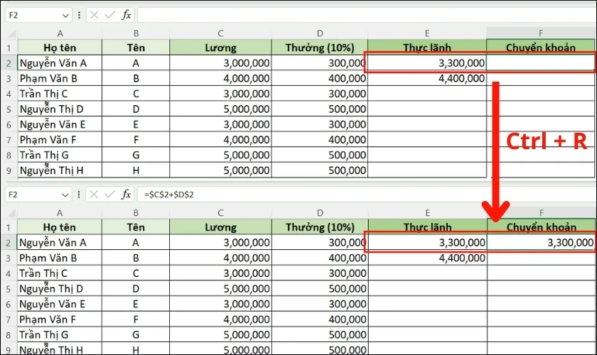 cách copy công thức, hàm trong excel đến ô bên phải