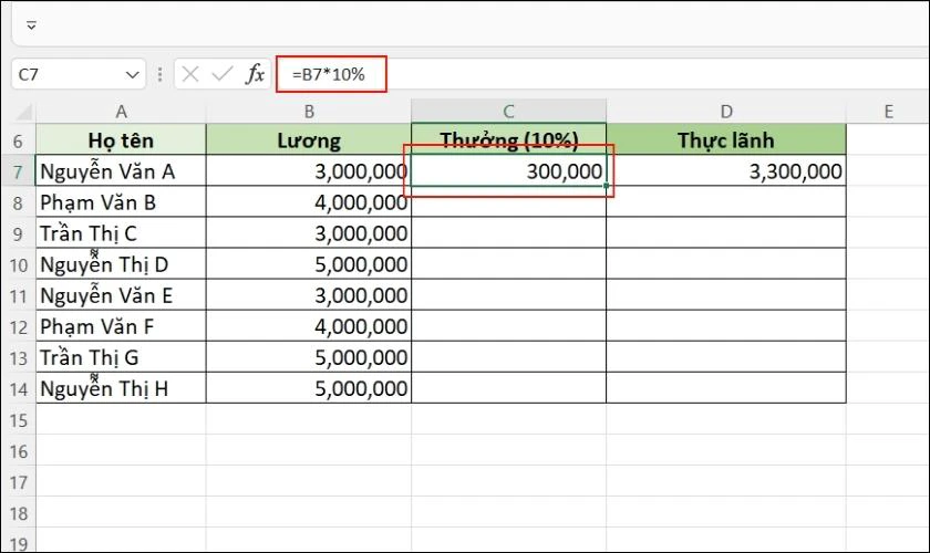 cách copy công thức, hàm tự động trong excel bằng cách kéo