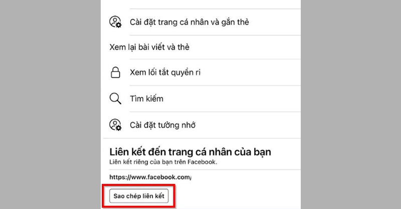 Kéo xuống dưới cùng và chọn phần Sao chép liên kết