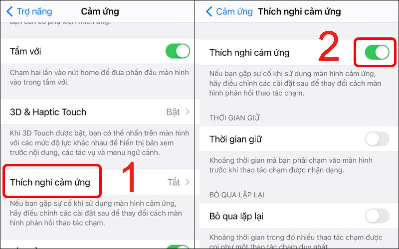 Bật tính năng Thích nghi cảm ứng