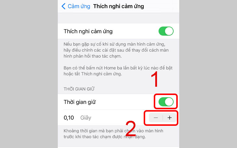 Tùy chỉnh thời gian giữ