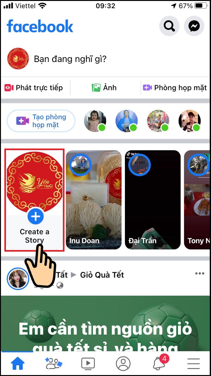 Bạn truy cập vào Facebook, sau đó nhấn vào mục Create a Story (Tạo Tin) của mình