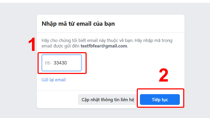 Nhập mã xác nhận được gửi về email của bạn