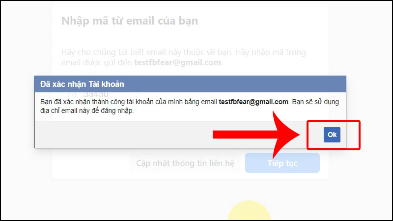 Chọn OK để xác nhận đăng ký Facebook