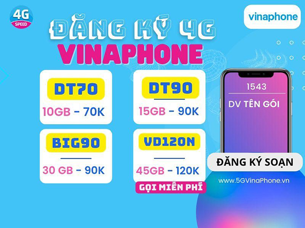 Cách đăng ký 4G VinaPhone ngày, tuần, tháng giá 5k,15k, 30k, 90k