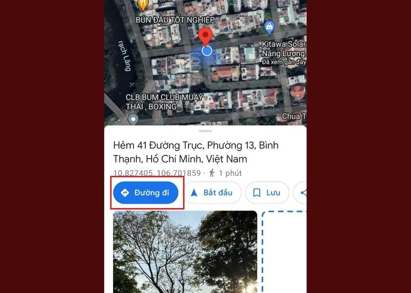 nhấn vào đường đi để xem chỉ dẫn đi tới vị trí bạn bè