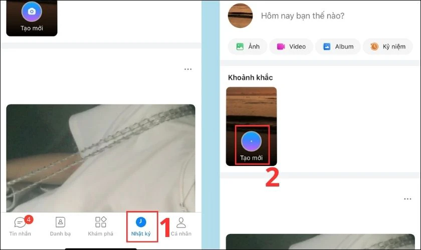 Bạn nhấn vào Tạo mới trong phần Khoảnh khắc