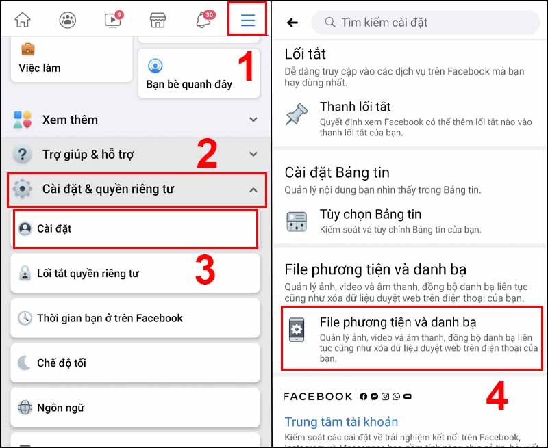 Kéo xuống mục File phương tiện và danh bạ