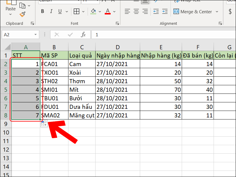 Công thức sử dụng số của ô bên trên cộng thêm 1