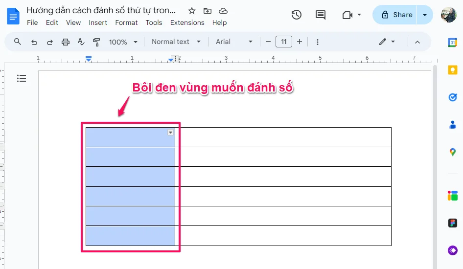 Hướng dẫn cách đánh số thứ tự trong bảng Google Docs cho Newbie