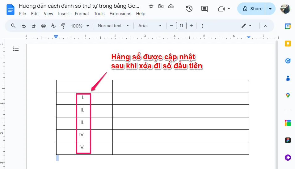 Hướng dẫn cách đánh số thứ tự trong bảng Google Docs cho Newbie