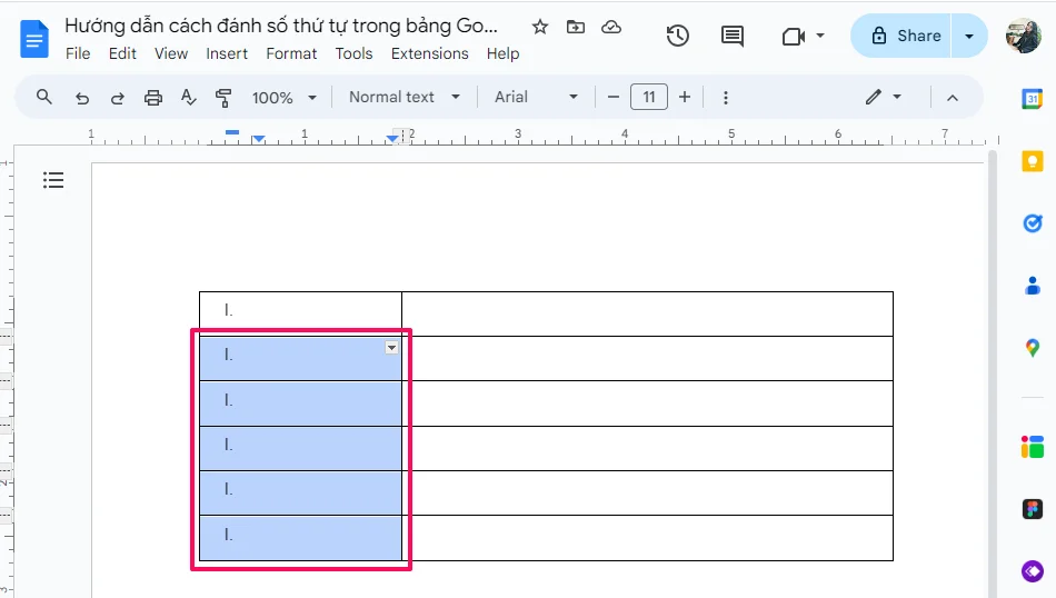 Hướng dẫn cách đánh số thứ tự trong bảng Google Docs cho Newbie